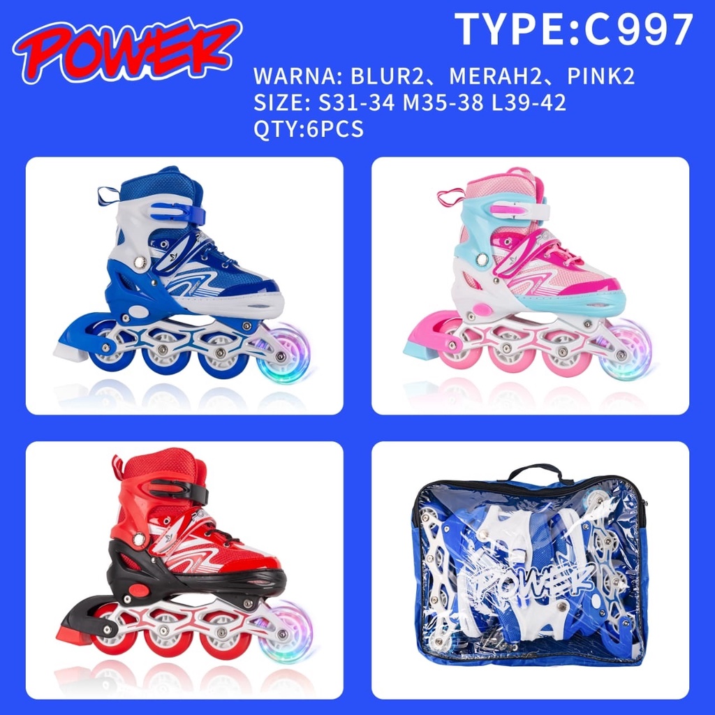 Sepatu Roda Anak Lampu Rainbow Merek Power Inline Skate Power Roller Skate Untuk Anak