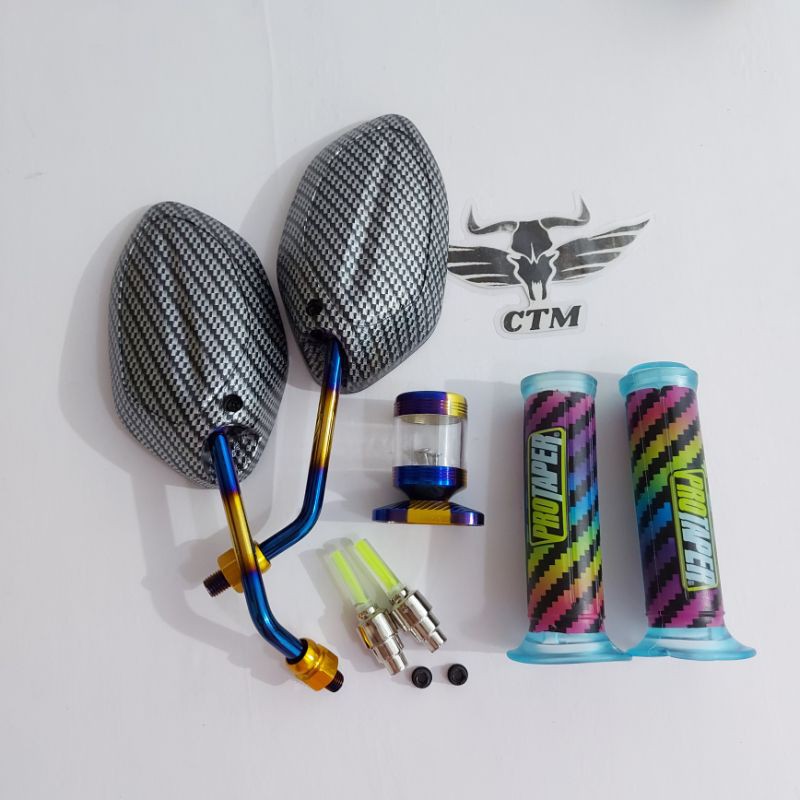 [PAKET 3X] SPION BEAT TWOTONE + GRIP PELANGI + STEMPEL KACA TWOTONE DAN BONUS TUTUP PENTIL NYALA