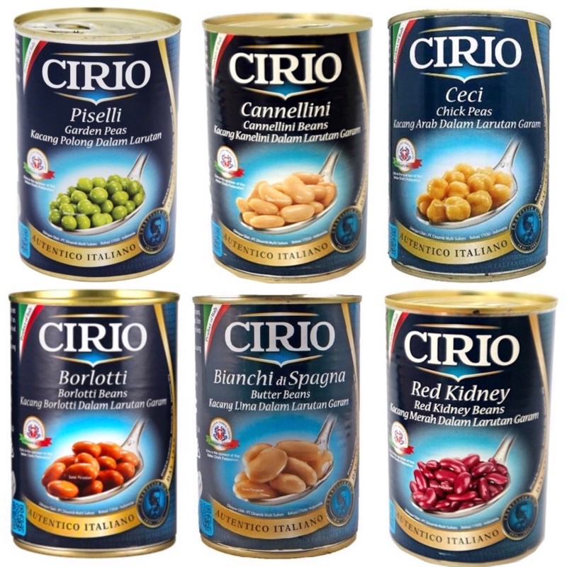 

Cirio Red Kidney Bean/Cirio Piselli Garden Peas/Cirio Bianchi di Spagna Butter Beans/Cirio Borlotti Bean/Cirio Cannellini Bean/Cirio Ceci Chick Peas/Cirio Bean Can