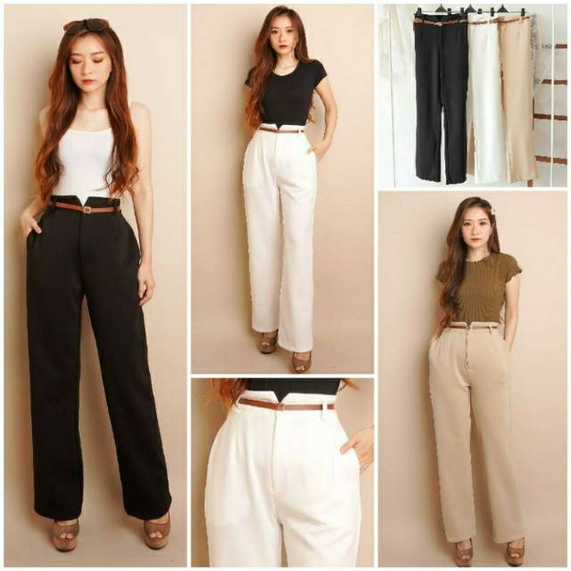 ❣ SPECIAL PRICE ♡ PREMIUM ♡ ORIGINAL ! NICOLE PLAIN WIDE LONG CULLOTE PANTS WITH BELT / CELANA KULOT PANJANG ( HIJAB FRIENDLY )