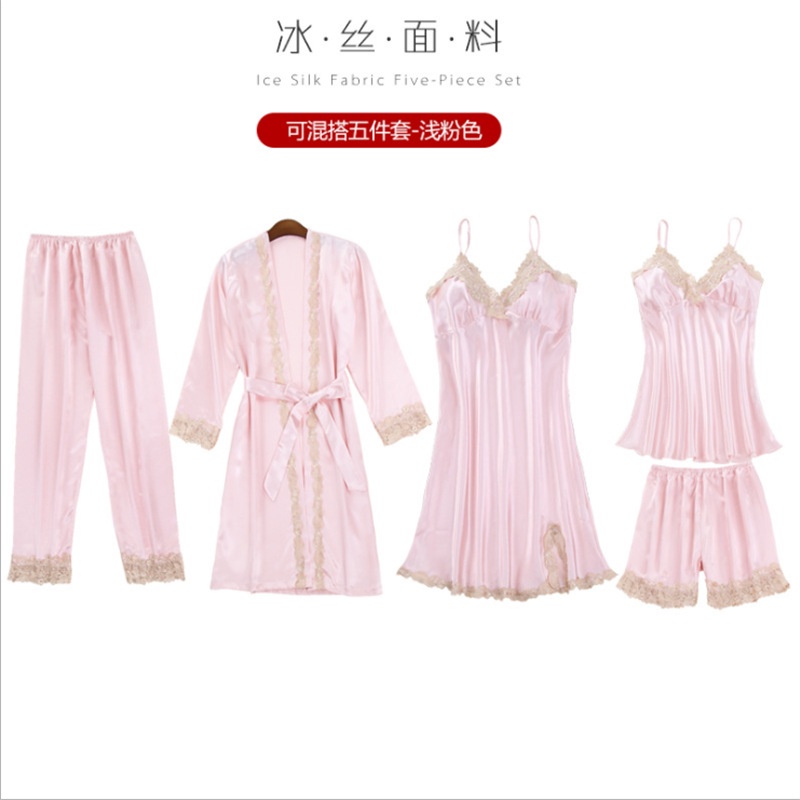 S5T939 Setelan 5pcs Sleepwear Baju Tidur Piyama Pajamas Wanita Premium - Lingerie Kimono, Babydoll, Tanktop, Celana Panjang &amp; Pendek