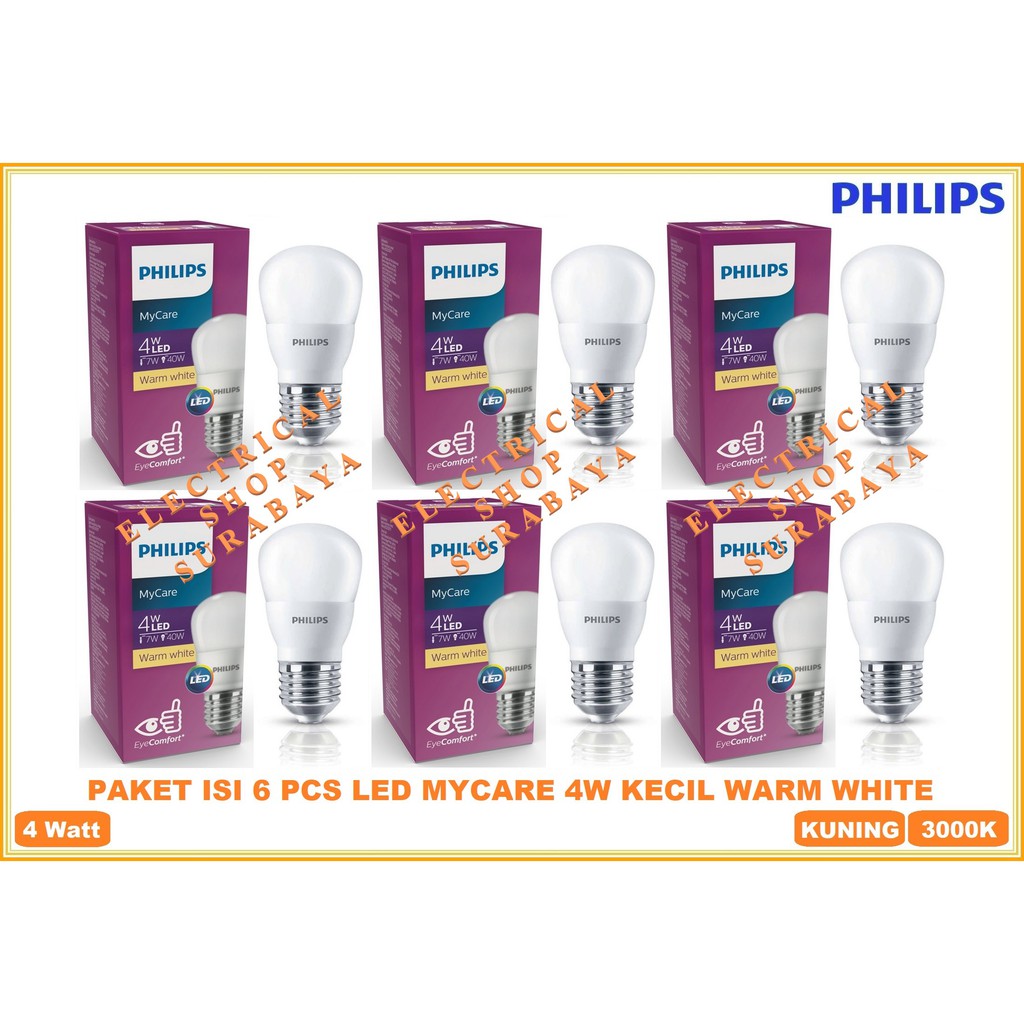 PAKET LAMPU LED BULB PHILIPS MYCARE 4 WATT 4W KUNING KECIL ISI 6 PCS (GARANSI &amp; GROSIR) LEDBULB ORI