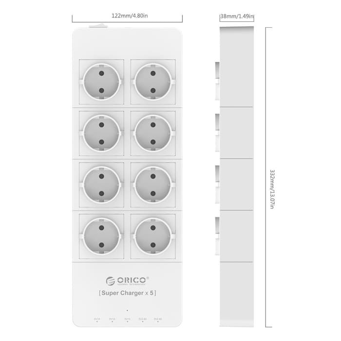 ORICO Surge Protector Strip 8-Outlet with 5 USB FastCharge HPC-8A5U-EU