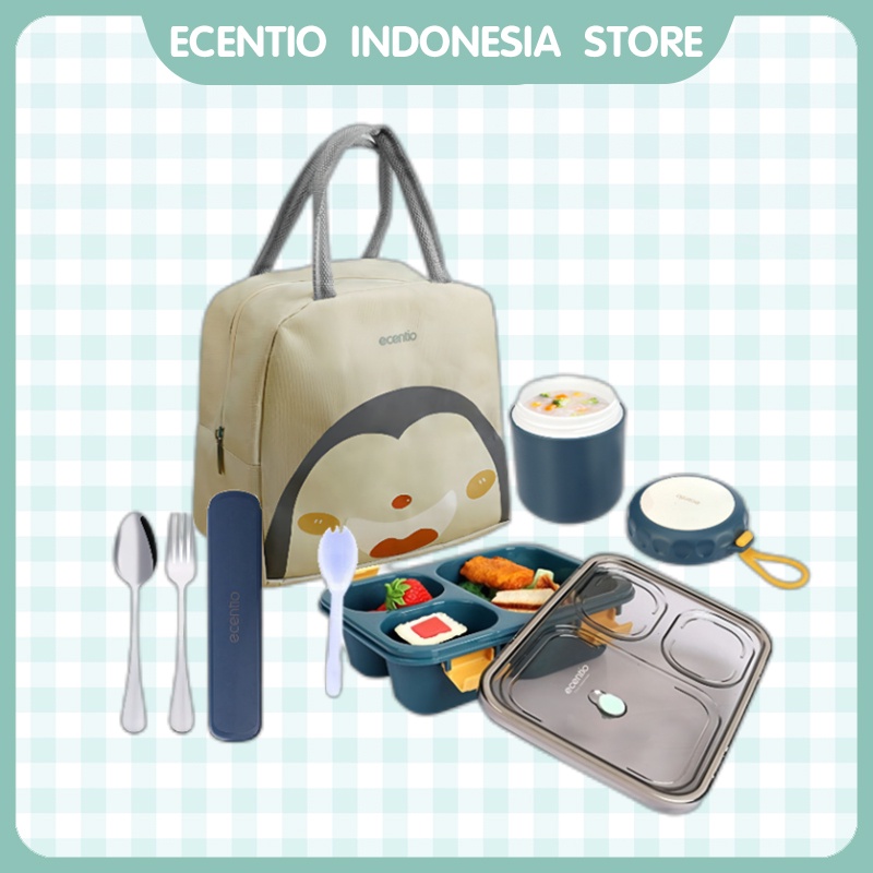 Premium (Mount) ecentio lunch box set 850ml/400ml Mangkuk sup set/kotak makan set/lunch bag set