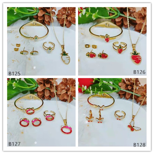 Titanium Set Anak Permata Perhiasan Gelang/Kalung/Anting/Cincin B125-B128