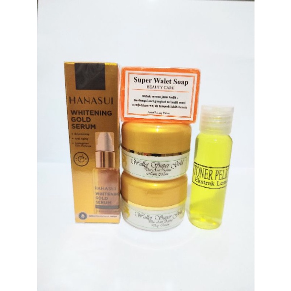 Paket cream super gold tanpa iritasi + serum gold hanasui + toner pelicin