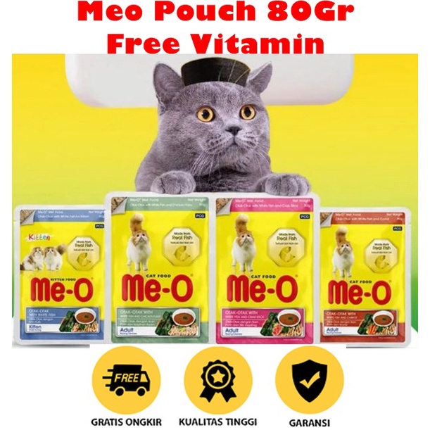 Me-O Pouch 80gr Free Vitamin Wet Cat Food Makanan Kucing Basah 80 gram