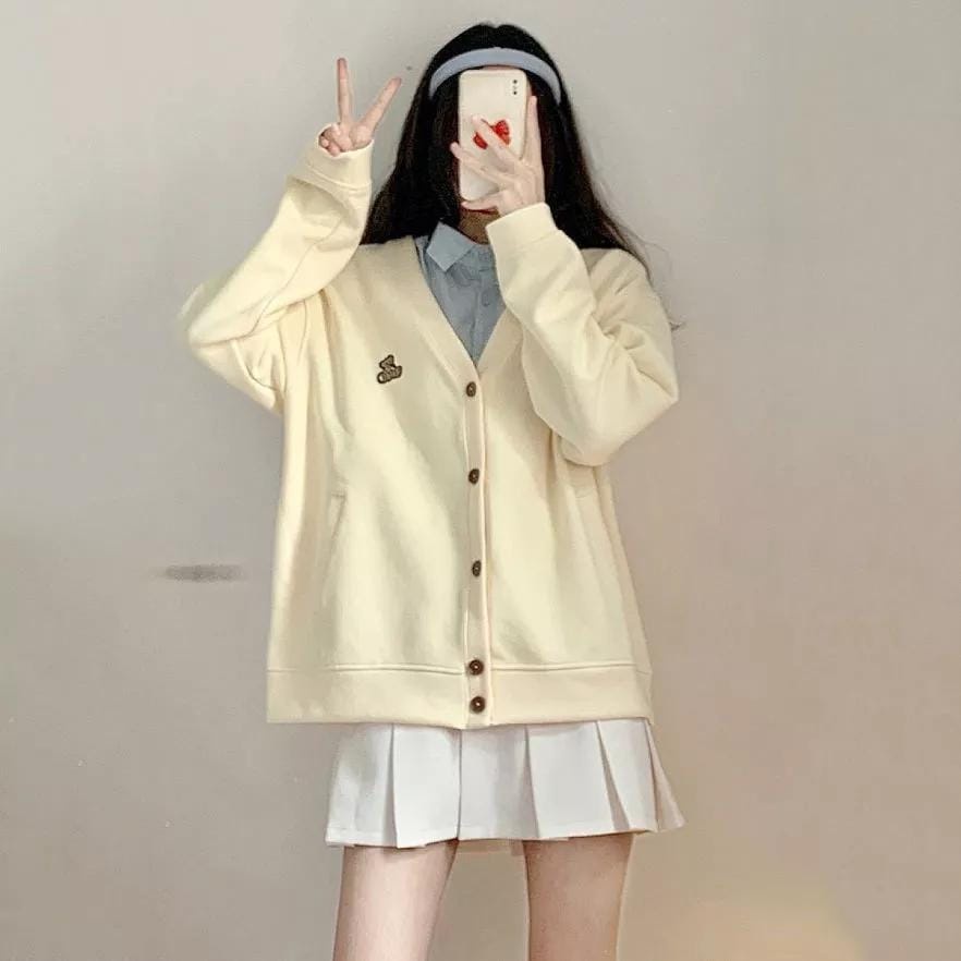 KARDIGAN POCKET MY BEAR | OUTER CARDY FASHION WANITA KOREA BORDIER CARDIGAN (PH)