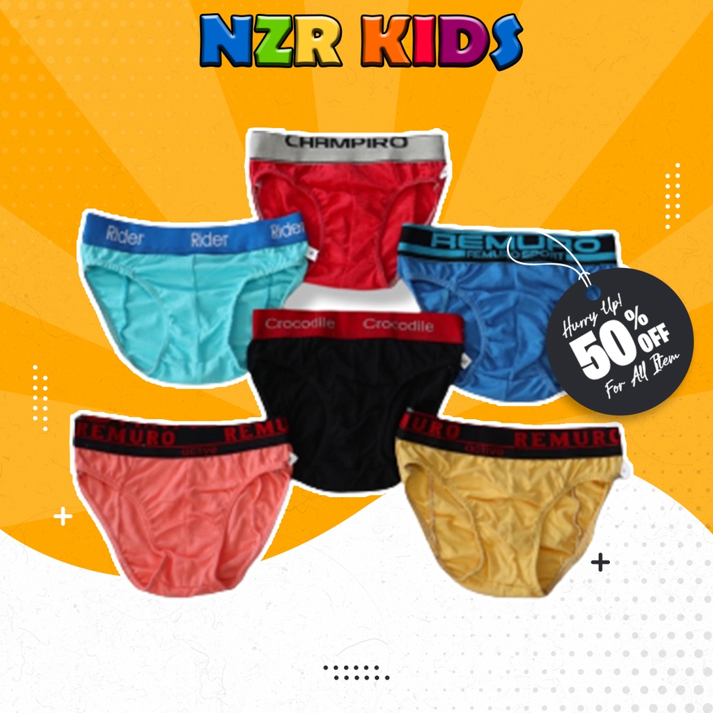 NZR_kids Celana dalam anak laki laki motif polos isi 12 pcs sempak anak ukuran jumbo grosir termurah