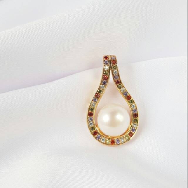 Liontin Mutiara Air Tawar Asli dari Lonbok Rhodium Plating