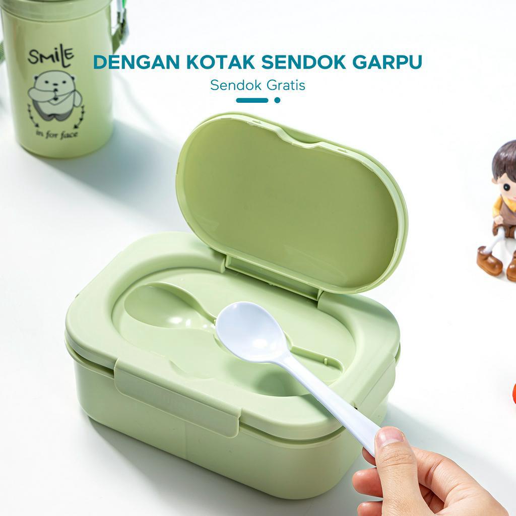 ecentio lunch box Set Anak 650ml+450ml Botol/ Tempat Makan Anak Anti Tumpah /Kotak Makan set Dan Botol Minum Portable Bayi BPA free