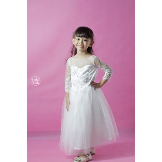 Cutie Cute - Vera - Dress Anak / Baju Anak / Gaun Pesta Anak / Pakaian Anak Perempuan Putih Lengan P