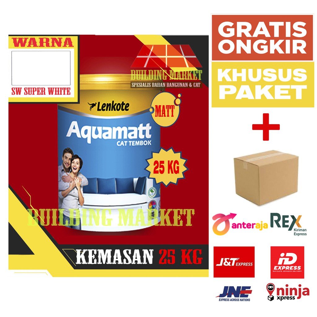CAT TEMBOK LENKOTE AQUAMATT INTERIOR SUPER WHITE 25 KG PAKET