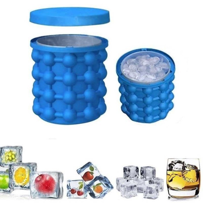 Ice Bucket Genie Cetakan Es Batu Silikon Ice Cube Maker 3D Silicone