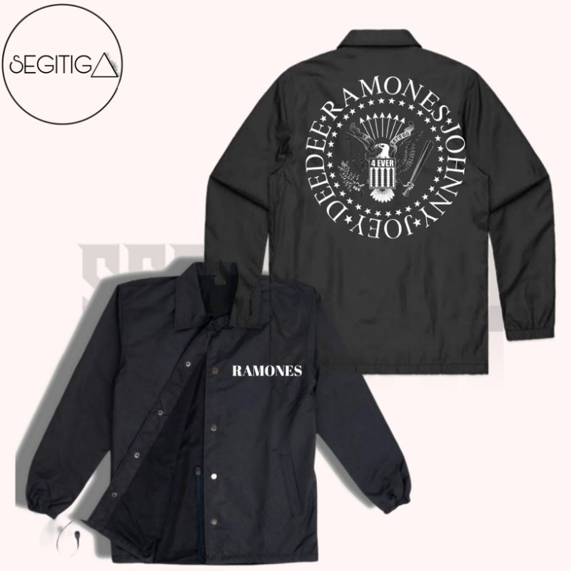 Jaket Coach Band RAMONES logo Band Rock design Jacket parasut waterproof pria wanita Unisex taslan p