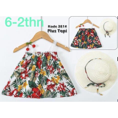 381# Dress anak// FasIon anak//fashion dress// dress anak plus topi// dress katun/Dress Anak Import