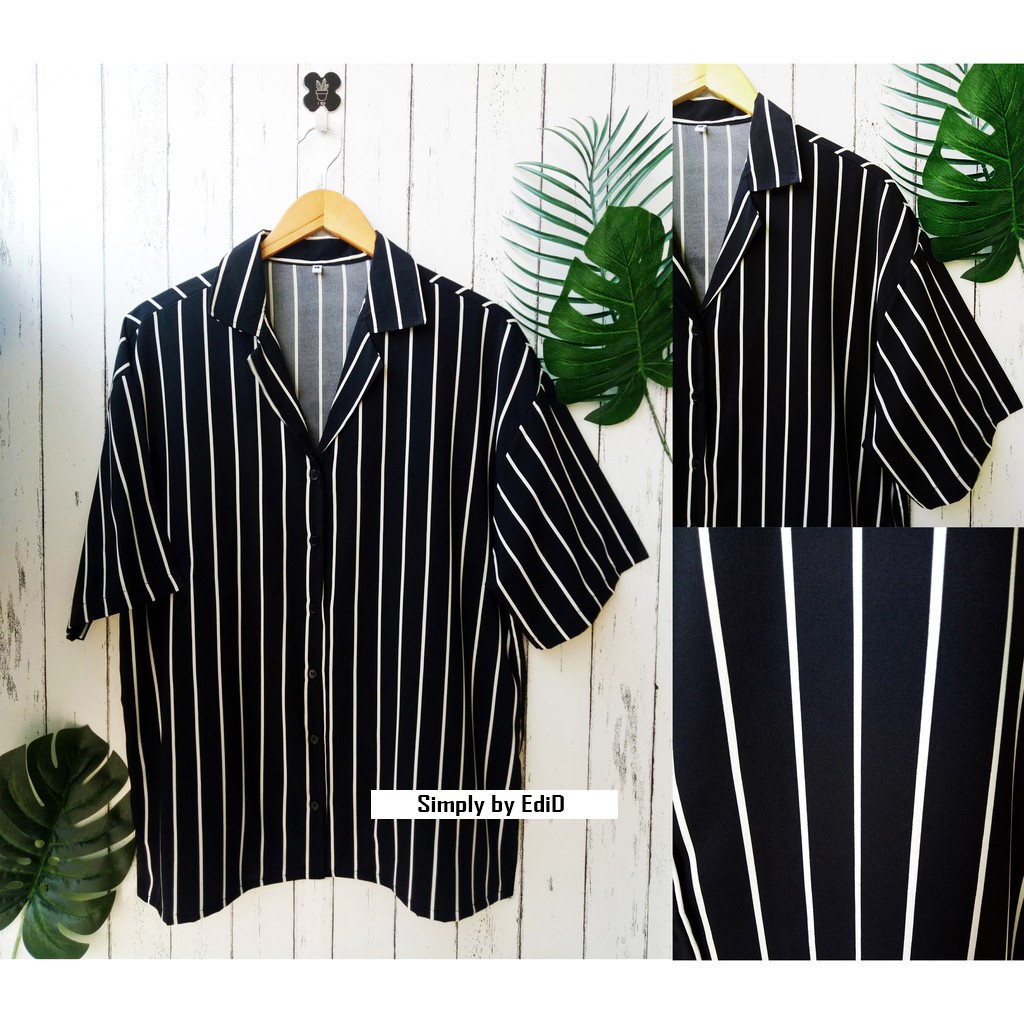 Mokokomo Kemeja Salur pria Pd 03 Kemeja Stripe Laki Laki Lengan Pendek Bahan Import