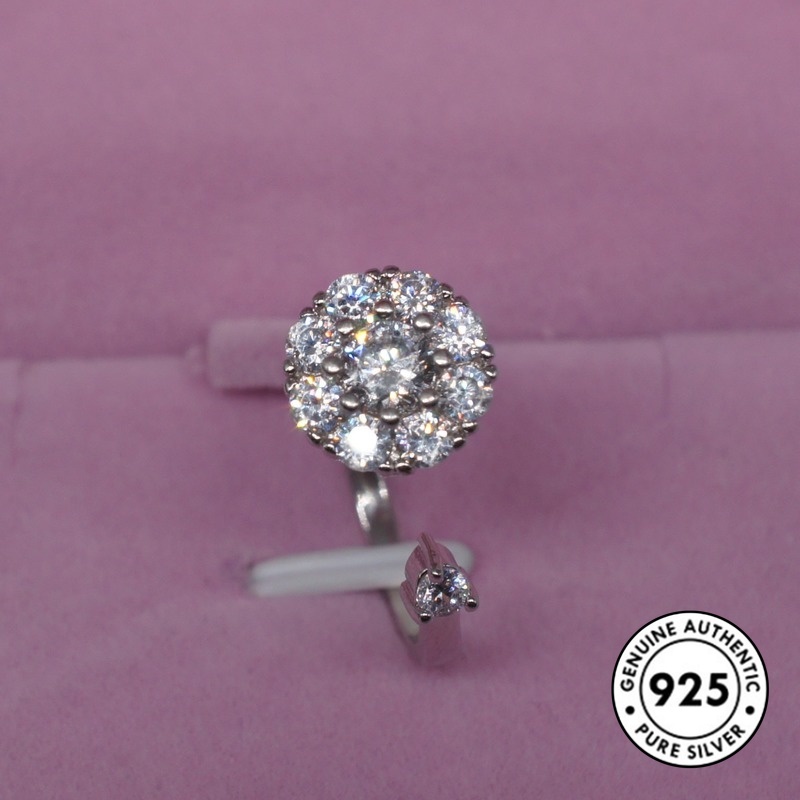 Cincin Sterling Silver 925 Model Terbuka Desain Bunga Hias Berlian Imitasi Untuk Wanita