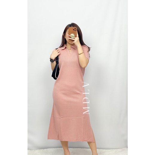 MDLV ~ Dress Sandra Rajut Cream Dress Kemeja Rajut Fashion Wanita