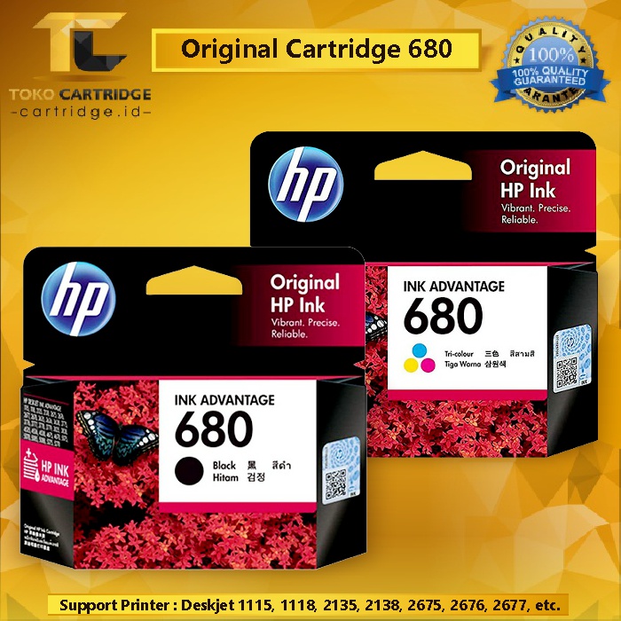 Cartridge 680 Black &amp; Colour ORIGINAL 1 SET  F6V27AA F6V26AA for Printer 2135  2138 3635 3636 3835 4675 4675 1115 1118