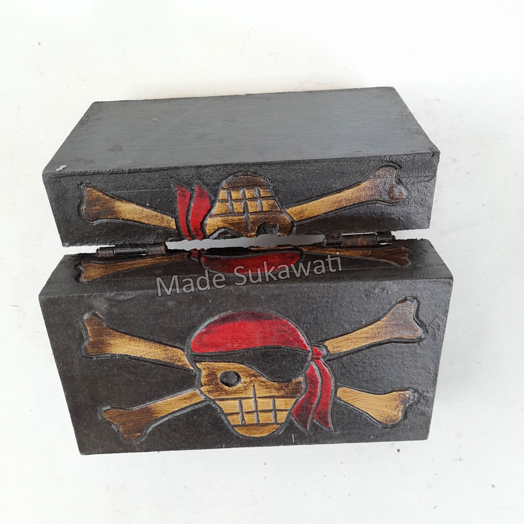 Kerajinan Kotak kayu persegi motif tengkorak skull Slayer