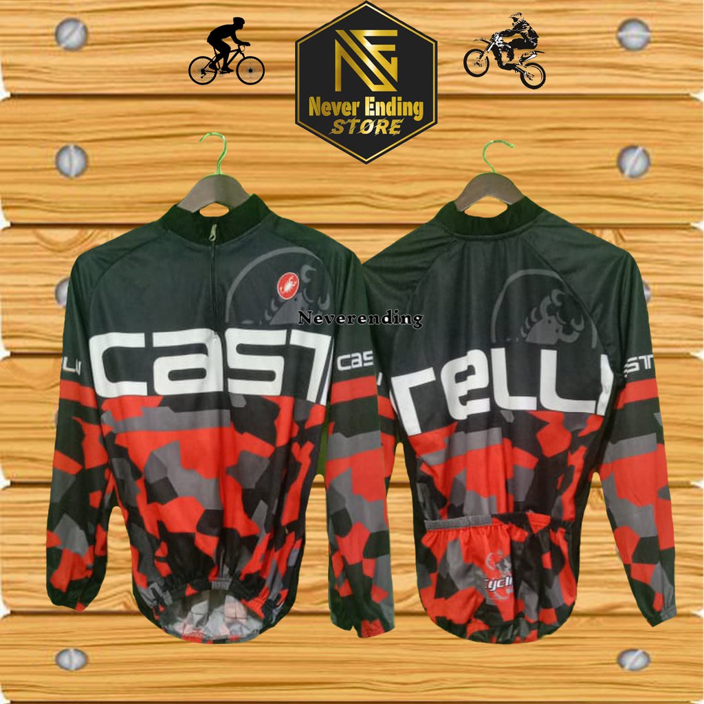 Baju Sepeda Kantong Belakang RoadBike Panjang CASTELLI Hitam Merah