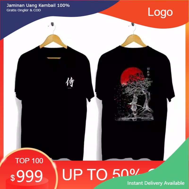 KAOS PRIA/BAJU KAOS SAMURAI/KAOS DISTRO TERBARU SAMURAI JEPANG/KAOS HITAM SAMURAI DESAIN JEPANG PRIA