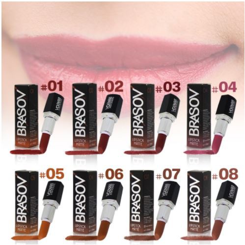 Brasov Lipstik Matte Pigmented Perona Bibir - Ada 8 Pilihan Warna - Netto 3.8 gr