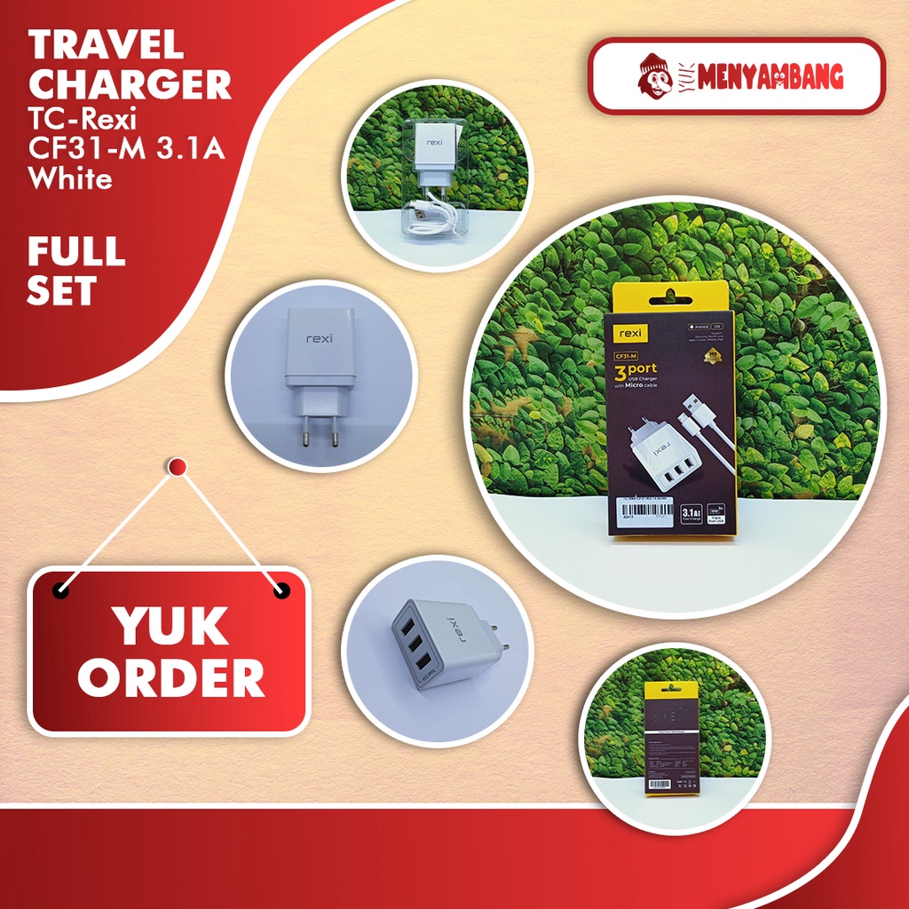 42413 | TC-Rexi CF31-M 3.1A White | USB Charger REXI CF31-M 3.1A 3 Port with Micro Cable