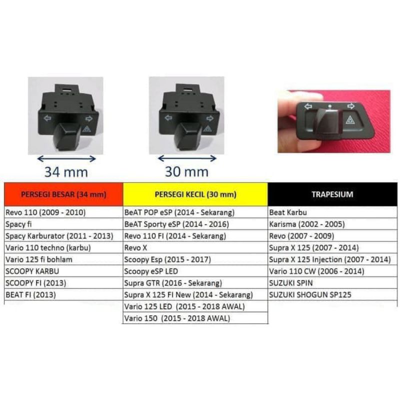 Saklar sein segitiga hazard Tombol sein beat pop /vario 110led hazard saklar lampu sen hazard motor 