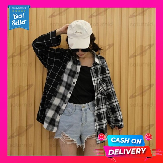 Bisa Cod Kemeja Wanita Flanel Oversize Korean Style Premium Lengan Panjang Kotak Kekinian Pentila Fl