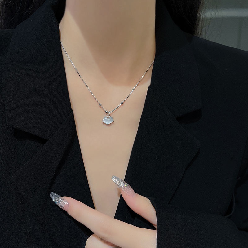 Kalung Choker Bahan Titanium steel Dengan Liontin Opal Untuk Wanita