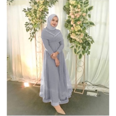 Gown Pricila Maxi Brukat Tulle Organdi Premium Mewah Murah / Gamis Brokat Size L XL / Long Dress Wan
