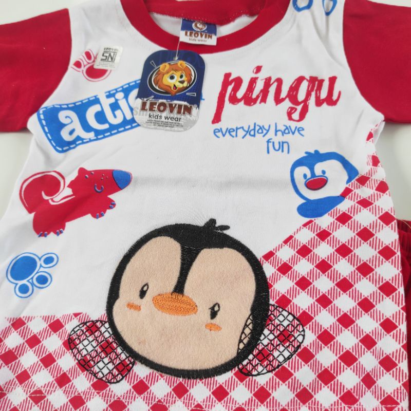 SNI LEOVIN PINGU Setelan baju celana singlet kutung pendek anak bayi halus bordir