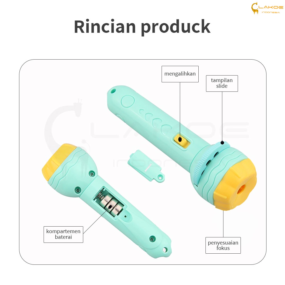 LAKOE Mainan proyektor anak Senter Lampu Malam Dengan 24 Gambar