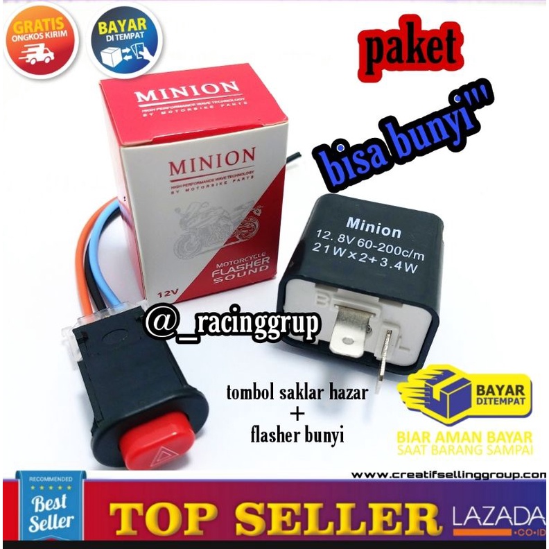 Paket Murah Flaser Sen Bunyi+Saklar Tombol On Off Lampu Hazard Motor