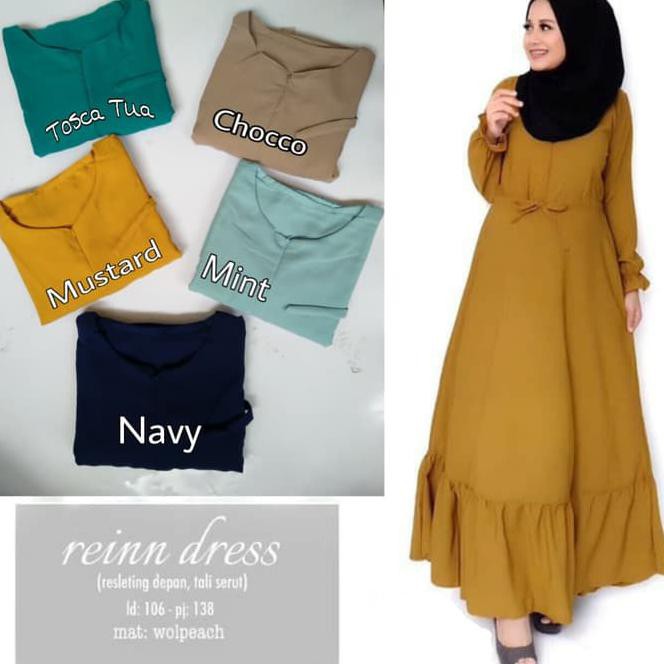 Gamis Wolfis Reinn Dress Wolpeach Polos - Biru Muda, L Fashiion muslim/Dress Muslim