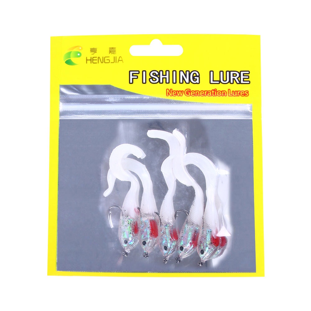 Hengjia 5pcs / Kantong Umpan Pancing Bentuk Cacing Ekor Keriting Bahan Silikon 6cm / 5g