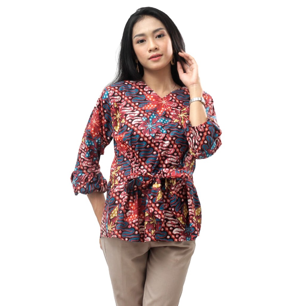 Glorya - Blouse Batik lengan balon Size S-M-L-XL-XXL-3L-4L-5L Batik Dua Putri Collection