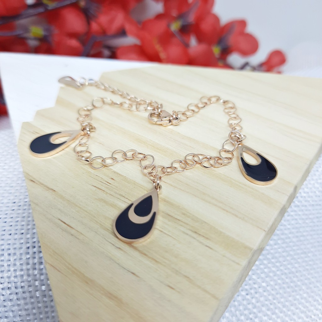 Gelang Rantai Titanium Model Korea Black Teardrop  Rosegold - BB533