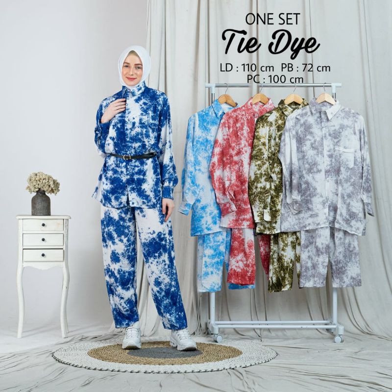 BEST SELLER | BISA COD| ONE SET DAILY SET PIYAMA PAJAMAS SETELAN BAJU TIDUR TIE DYE  RAYON PREMIIM