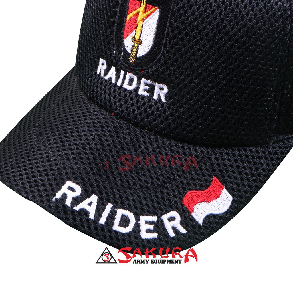 Topi RAIDER Jaring Logo Merah Putih Hitam Topi Jaring Raider TNI