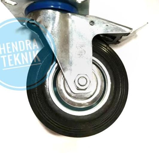 RODA KARET REM HIDUP 5" RODA TROLI 5 INCI RODA HIDUP REM 5 INCH 125MM