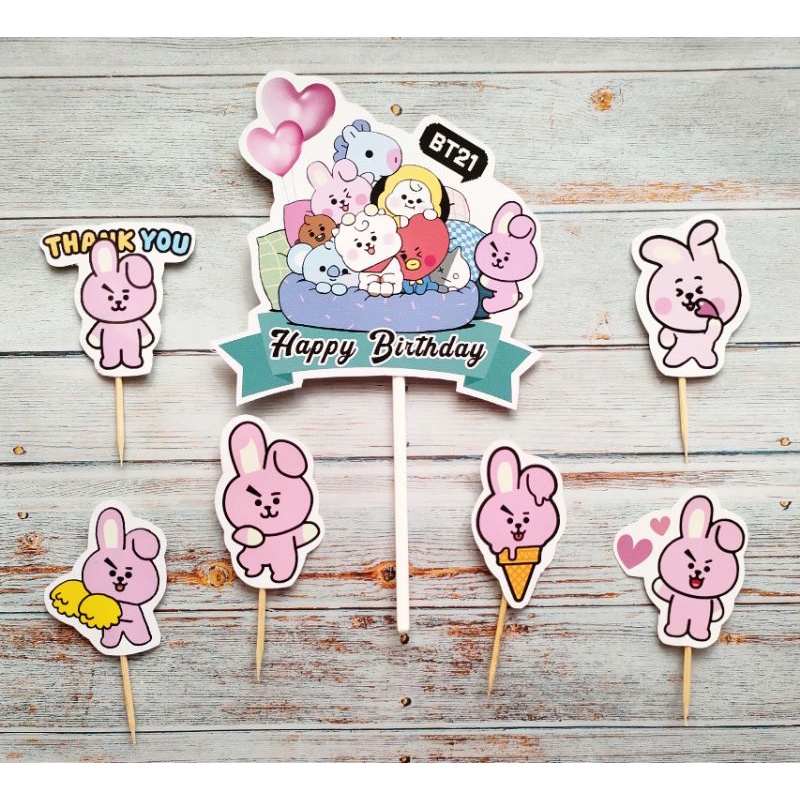 satu set topper cake hiasan kue ulang tahun karakter cooky BT21 BT 21 BTS Korea Kpop