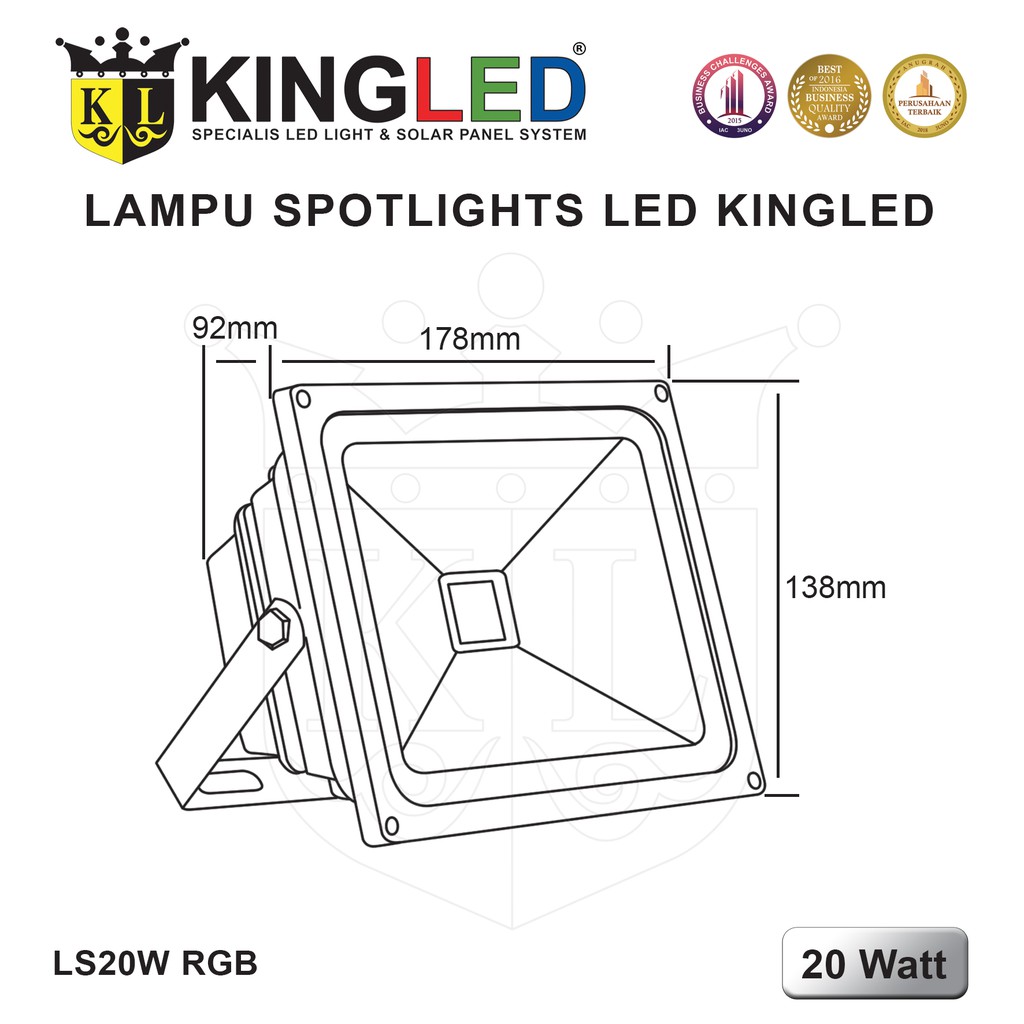 KINGLED Lampu Sorot LED 20 Watt RGB / SpotLight LED 20 Watt RGB