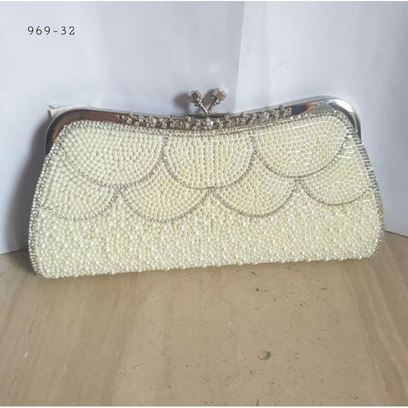 Clutch Pesta Farnell Mewah Kondangan Import Mutiara Permata Rhinestones