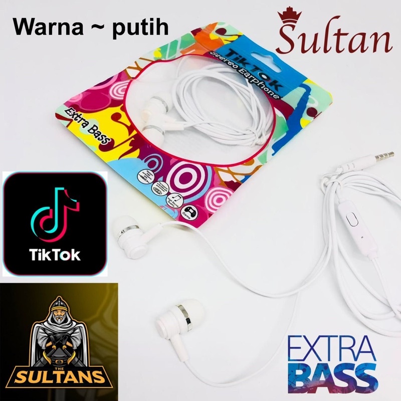 EARPHONE HANDSFREE TIK TOK WARNA BLACK &amp; WHITE PROMO SEN