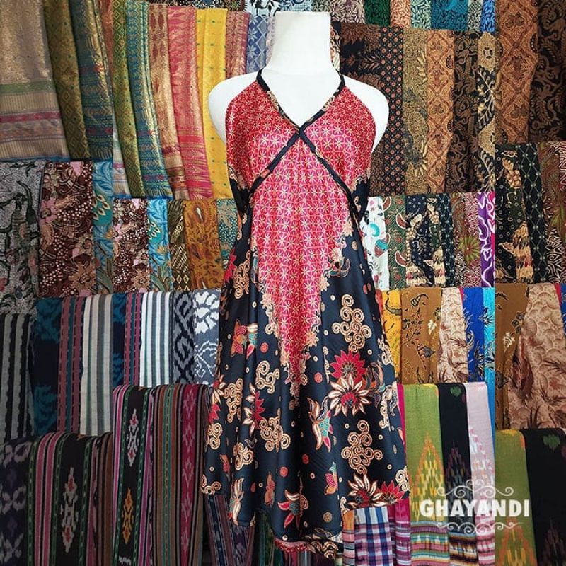 Gaun Pendek Wanita Black Piramid Dress Pendek Motif Batik