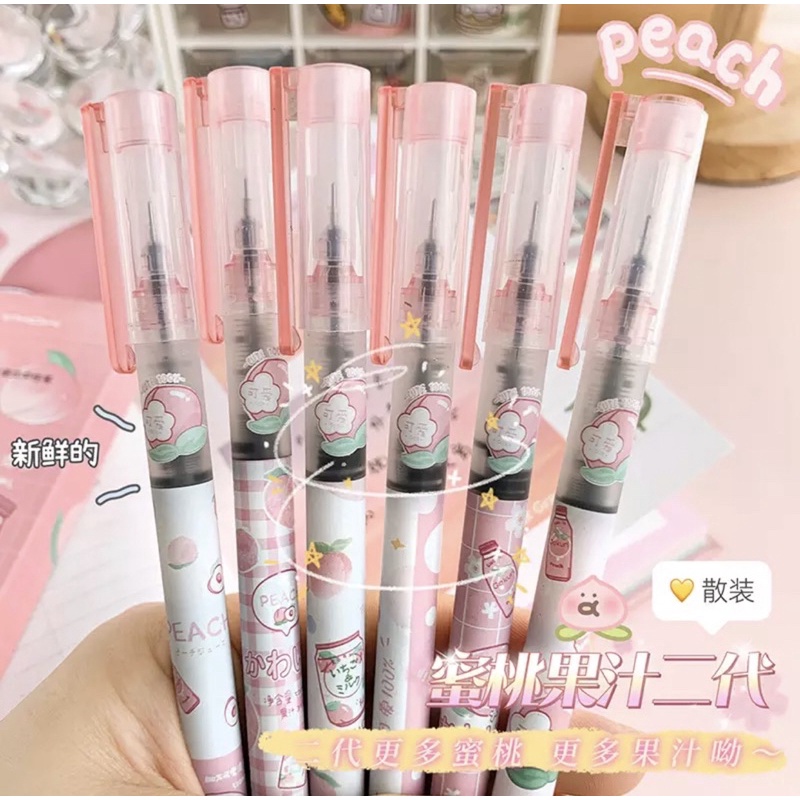 PULPEN PEACH UJUNG LANCIP Aesthetic Cute Gel Pen Fancy Kawaii Kiyowo Gaya Korea Pena Mekanik Tinta Hitam Lucu Impor Japanese Style Karakter Kartun Imut Anak Perempuan Pelajar Back to School Hewan Peliharaan