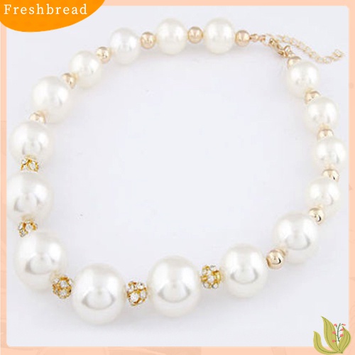 【Fresh】Women's Gorgeous Luxury Big Faux Pearl Rhinestone Bib Statement Chain Necklace